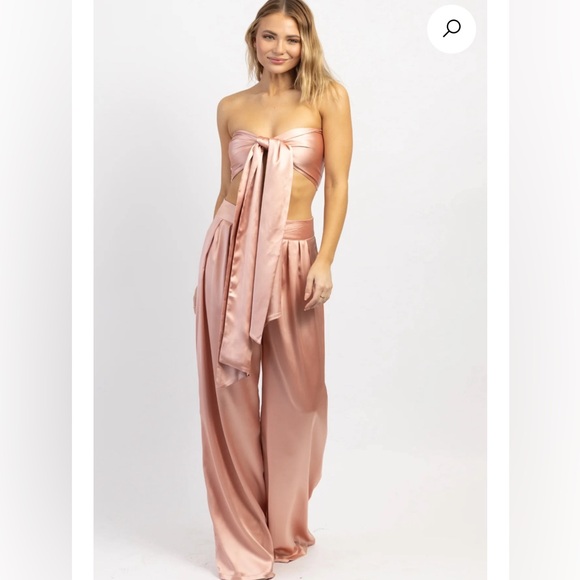 White Fox Boutique Pants - White Fox Boutique Pink Satin Jumpsuit